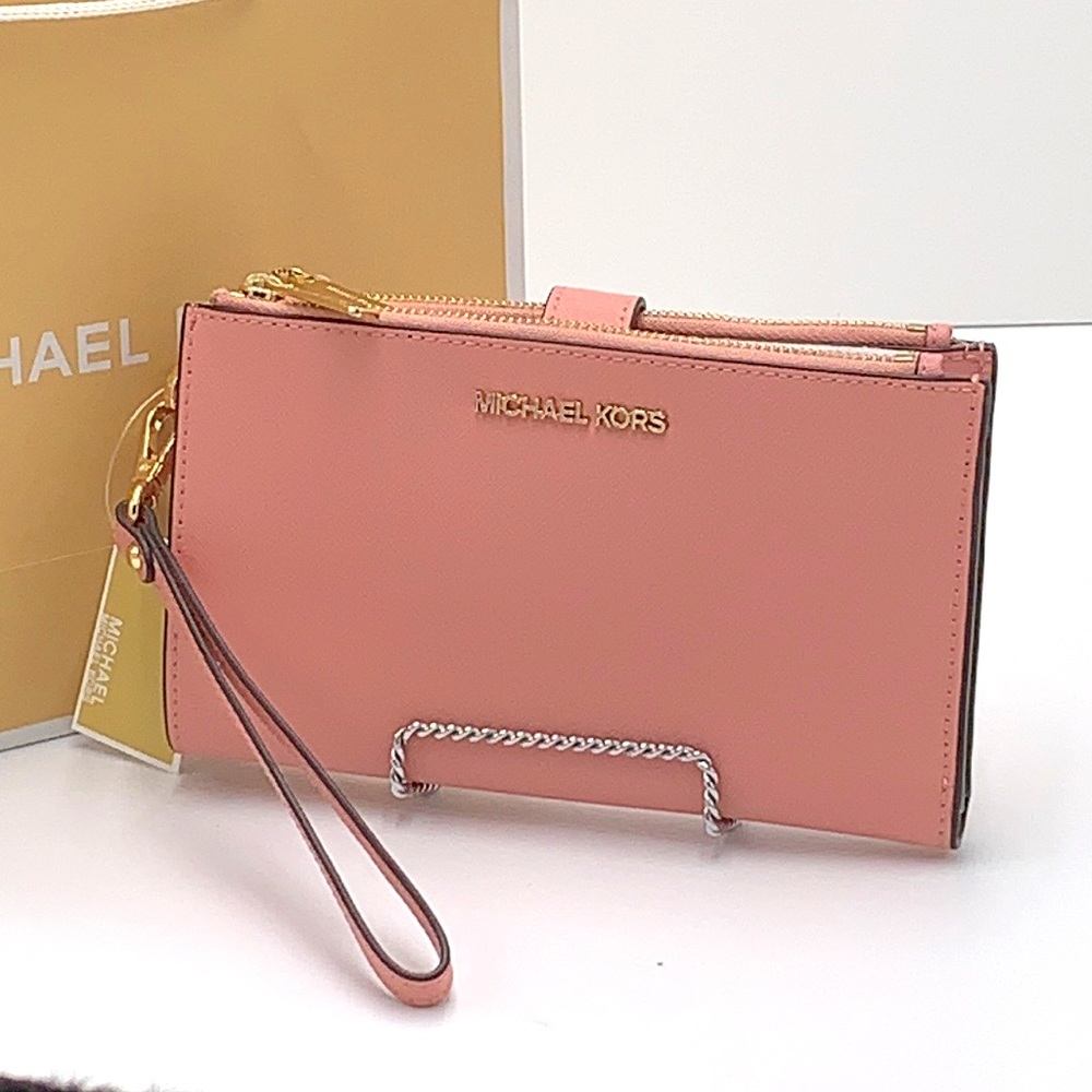 MICHAEL KORS LARGE DOUBLE ZIP WRISTLET WALLET PRIMROSE COLOR - Picture 1 of 12